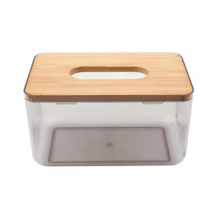 กล่องทิชชู่แผ่น ฝาไม้ไผ่ KECH ไซซ์ M สีน้ำตาล_1