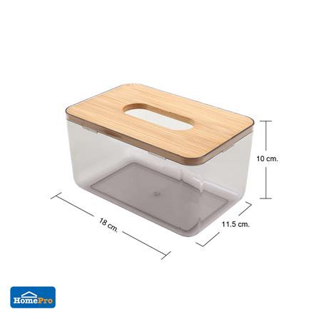 กล่องทิชชู่แผ่น ฝาไม้ไผ่ KECH ไซซ์ M สีน้ำตาล_4