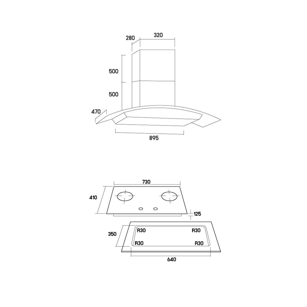 เตาฝัง+เครื่องดูดควัน TECNOSTAR 04-2071-01+EHP90GS.04