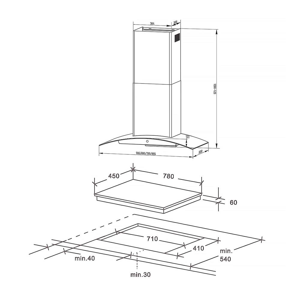 เตาฝัง+เครื่องดูดควัน TEKA NCW 90 T30 + GFI 78 2G