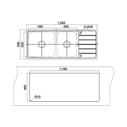 ซิงค์ฝัง 2 หลุม 1 ที่พัก HAFELE ECONO 495.39.423 สีเงิน_3