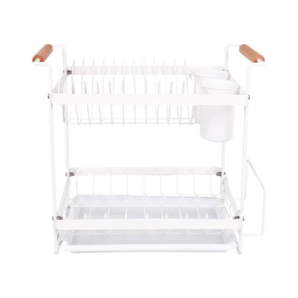 ชั้นคว่ำจาน 2 ชั้น พร้อมถาดรองน้ำและด้ามจับไม้ KECH MODISH สีขาว