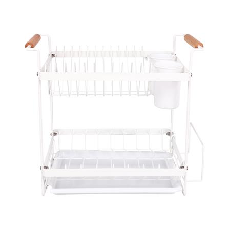 ชั้นคว่ำจาน 2 ชั้น พร้อมถาดรองน้ำและด้ามจับไม้ KECH MODISH สีขาว_1