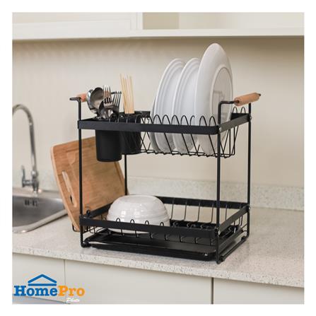 ชั้นคว่ำจาน 2 ชั้น พร้อมถาดรองน้ำและด้ามจับไม้ KECH MODISH สีดำ_5