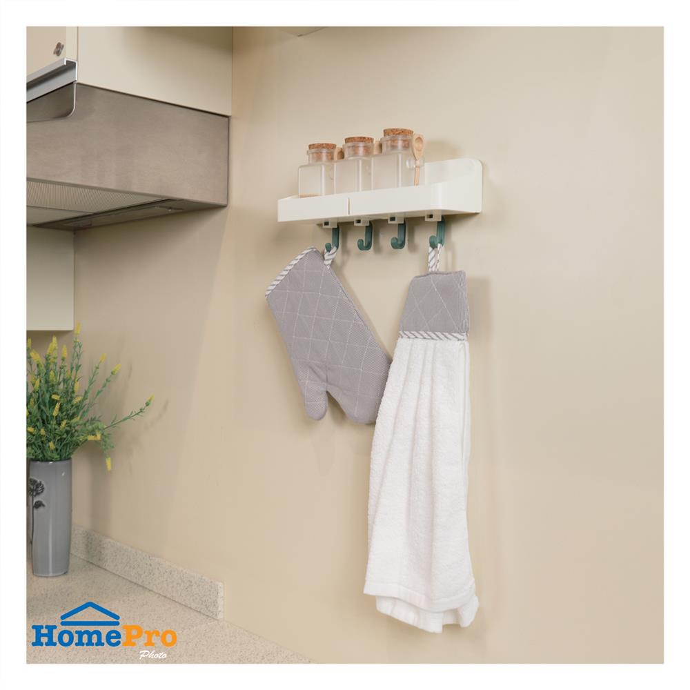 ชั้นติดผนังพร้อมตะขอ 4 ตะขอ KECH CHIC