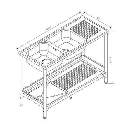 ซิงค์ขาตั้ง 2 หลุม 1 ที่พัก MEX PSB1200ML สีเงิน_3