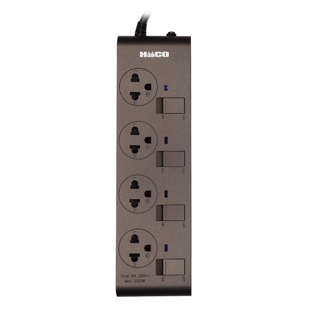 รางปลั๊กไฟ 4 ช่อง 4 สวิตช์ HACO EJ-4S4EB/3-CC 10A 3 ม. สีช็อกโก