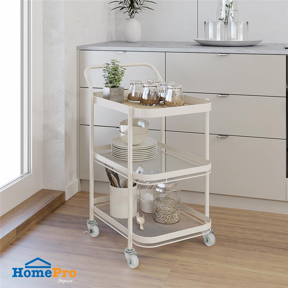 ชั้นวางของ 3 ชั้น มีล้อ STACKO BLISS 50x39x74 ซม. สีครีม