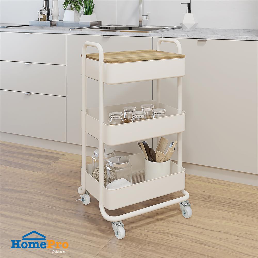 ชั้นวางของ 3 ชั้น มีล้อ STACKO TOAST 44.3x30.5x79.5 ซม. สีครีม