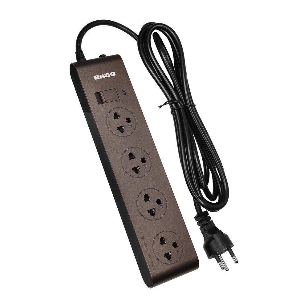 รางปลั๊กไฟ 4 ช่อง 1 สวิตช์ HACO EJ-S4E/3-CC 3 เมตร สีช็อกโก