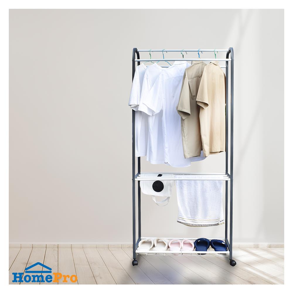 ราวตากผ้ามีล้อ 2 ชั้น พร้อมตะแกรงวางของ PLIM 80 ซม. สีเทา/ขาว