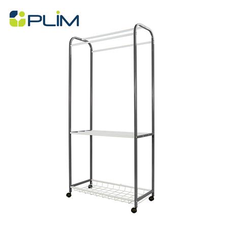 ราวตากผ้ามีล้อ 2 ชั้น พร้อมตะแกรงวางของ PLIM 80 ซม. สีเทา/ขาว_0