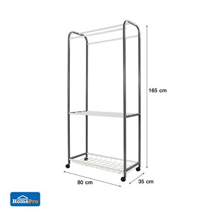 ราวตากผ้ามีล้อ 2 ชั้น พร้อมตะแกรงวางของ PLIM 80 ซม. สีเทา/ขาว_7