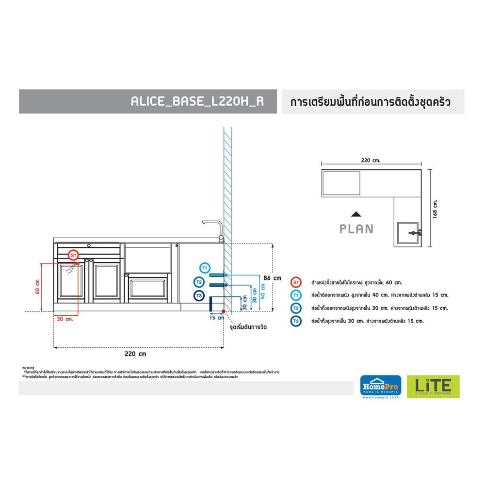 ครัวไม้สำเร็จ STARMARK ALICE_BASE_H_R_L 220 ซม.