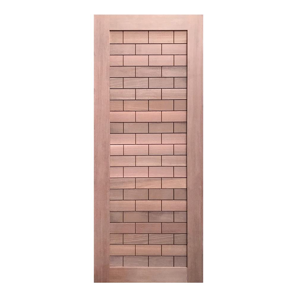 ประตูไม้จริง N999 ลายอิฐ 80X200 ซม. สีธรรมชาติ ไม่เจาะลูกบิด