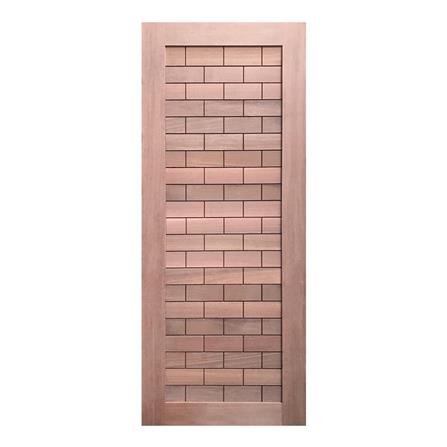 ประตูไม้จริง N999 ลายอิฐ 80X200 ซม. สีธรรมชาติ ไม่เจาะลูกบิด_0