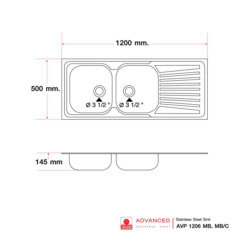 ซิงค์ฝัง 2 หลุม 1 ที่พัก ADVANCED AVP 1206MB/C สีเงิน