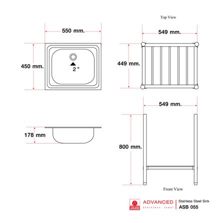 ซิงค์ขาตั้ง 1 หลุม ADVANCED ASB 055MB สีเงิน_4