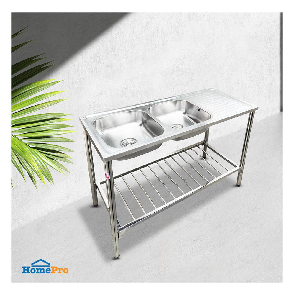 ซิงค์ขาตั้ง 2 หลุม 1 ที่พัก ADVANCED ASB 120MB  สีเงิน