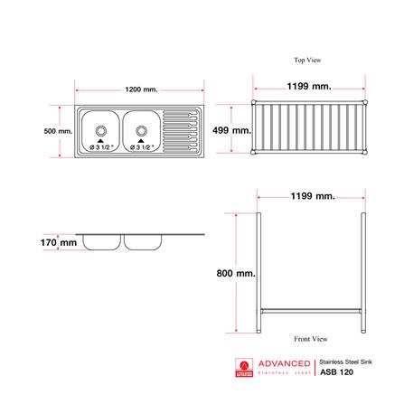 ซิงค์ขาตั้ง 2 หลุม 1 ที่พัก ADVANCED ASB 120MB  สีเงิน_4