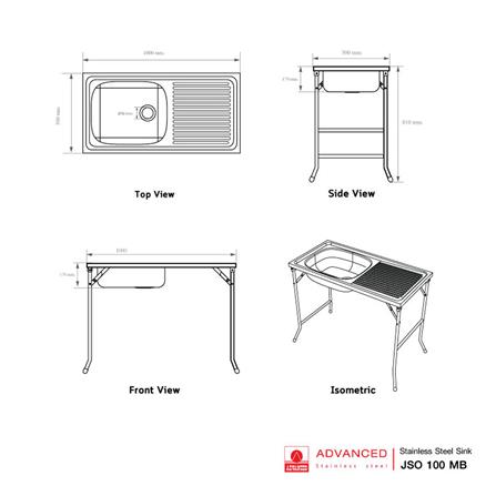 ซิงค์ขาตั้ง 1 หลุม 1 ที่พัก ADVANCED JSO 100MB สีเงิน_4