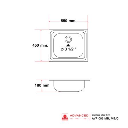 ซิงค์ฝัง 1 หลุม ADVANCED AVP 055MB/C สีเงิน_3