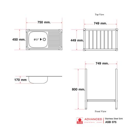 ซิงค์ขาตั้ง 1 หลุม 1 ที่พัก ADVANCED ASB 075MB สีเงิน_4