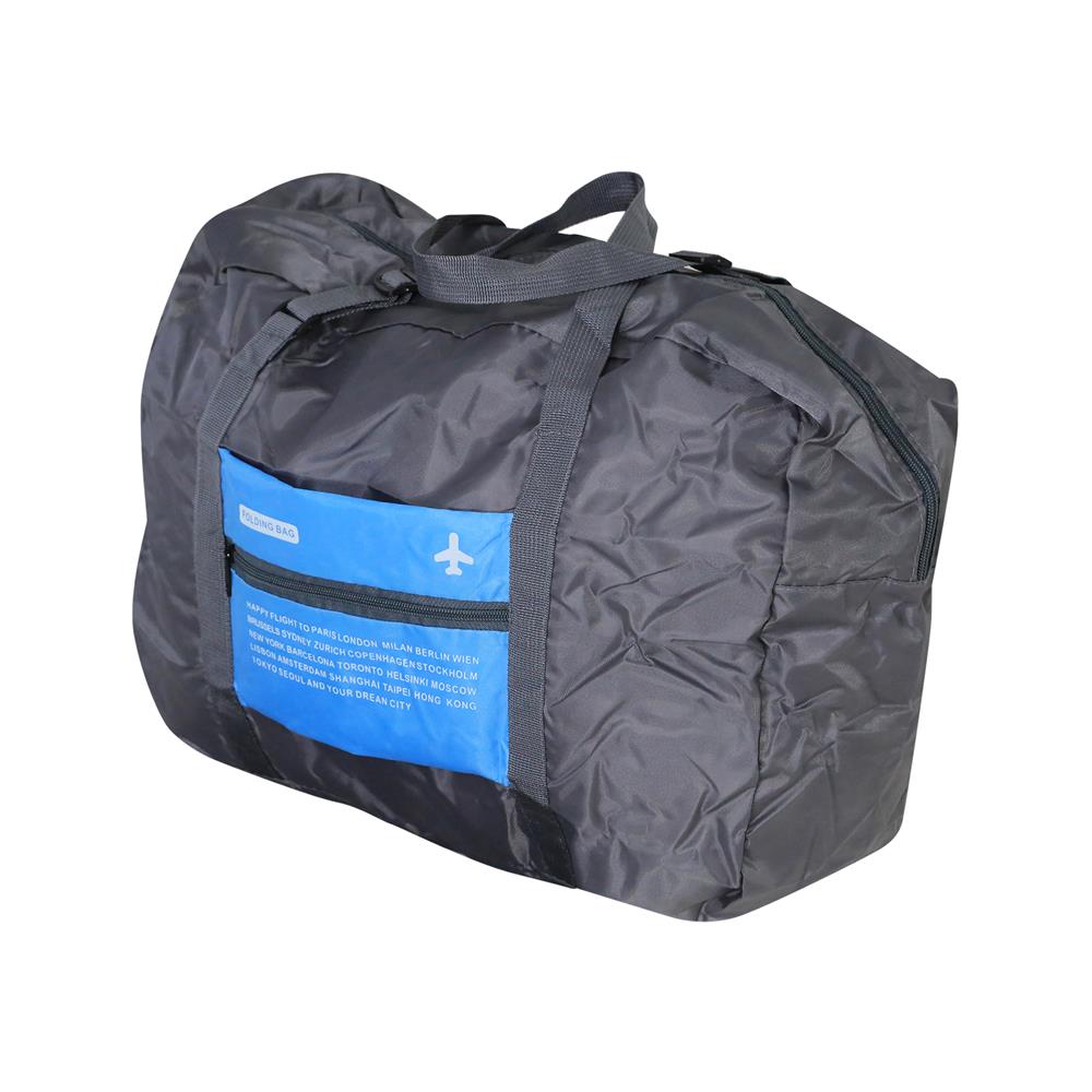 กระเป๋าถือใบใหญ่สำหรับเดินทางพับเก็บได้ PLIM สีเทา/ฟ้า