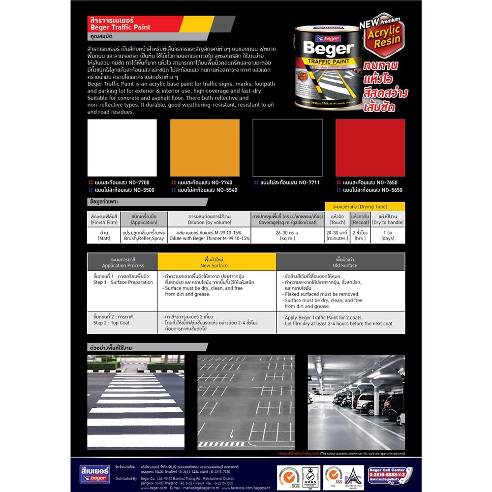 สีทาถนน ไม่สะท้อนแสง BEGER TRAFFIC PAINT 5500 สีขาว 1 แกลลอน