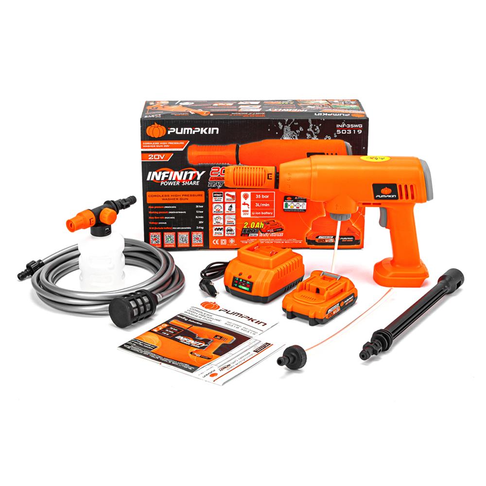 ปืนฉีดน้ำไร้สาย (พร้อมแบตเตอรี่) PUMPKIN INFINITY 50319 35 บาร์ 20 โวลต์