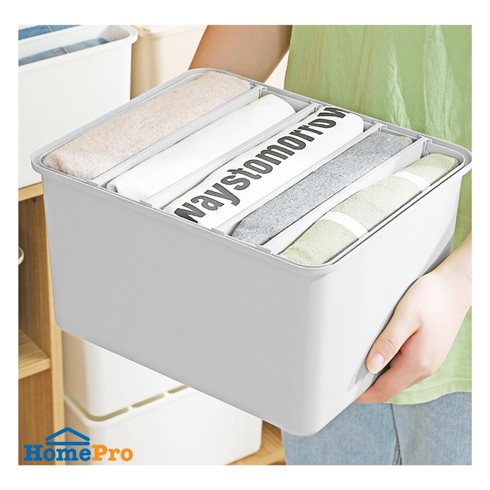 กล่องจัดเก็บผ้าแบ่งช่อง PLIM SIZE M สีขาว