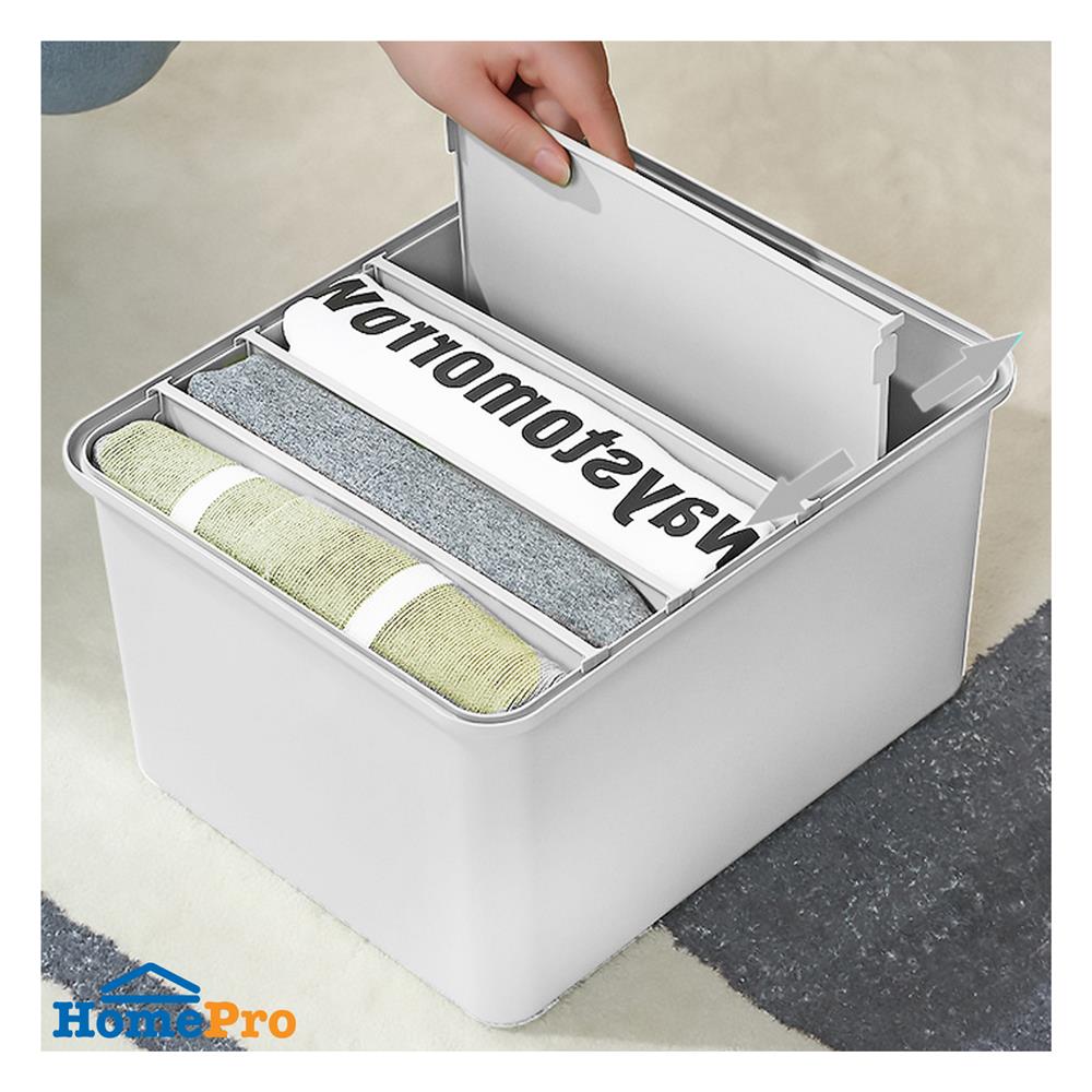 กล่องจัดเก็บผ้าแบ่งช่อง PLIM SIZE L สีขาว