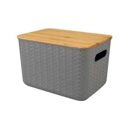 ตะกร้าผ้าเหลี่ยมฝาไม้ PLIM GREYRY SIZE S สีเทา_0