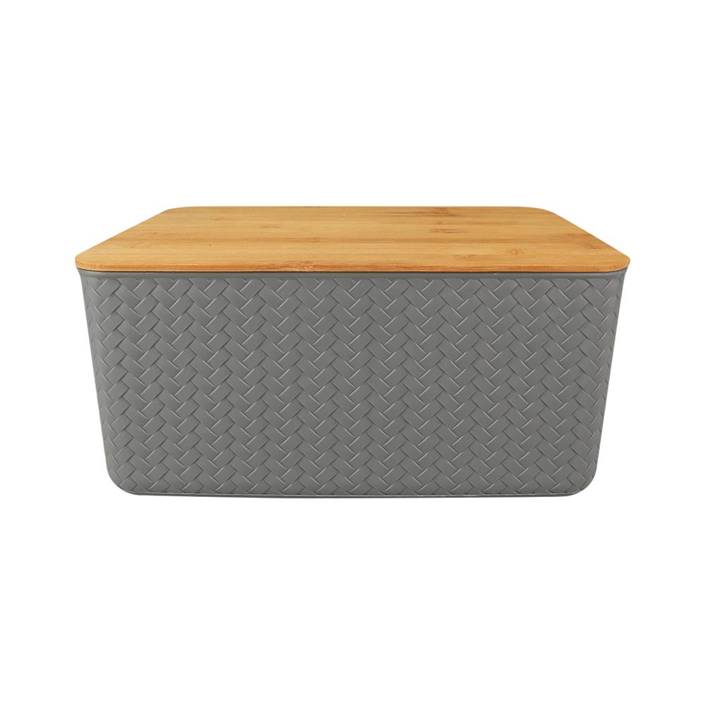 ตะกร้าผ้าเหลี่ยมฝาไม้ PLIM GREYRY SIZE M สีเทา