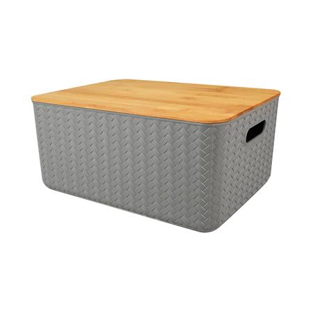 ตะกร้าผ้าเหลี่ยมฝาไม้ PLIM GREYRY SIZE M สีเทา_0