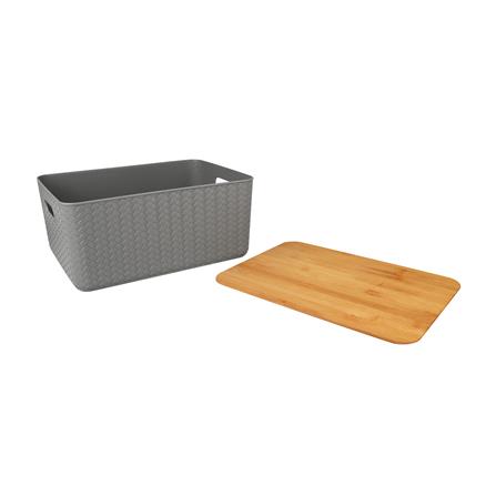 ตะกร้าผ้าเหลี่ยมฝาไม้ PLIM GREYRY SIZE M สีเทา_3