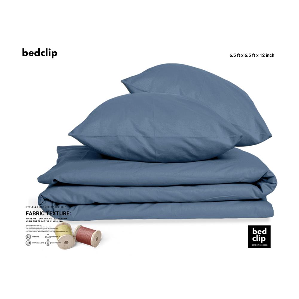 ชุดผ้าปูที่นอน 6.5 ฟุต 3 ชิ้น BED CLIP MICROTEX สี GREY BLUE