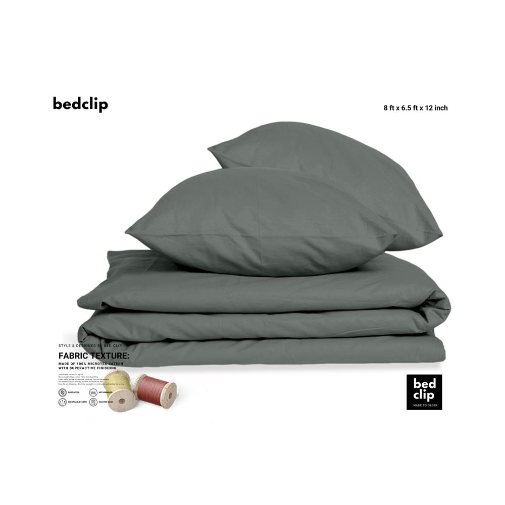 ชุดผ้าปูที่นอน 8 ฟุต 3 ชิ้น BED CLIP MICROTEX สีเทาเข้ม