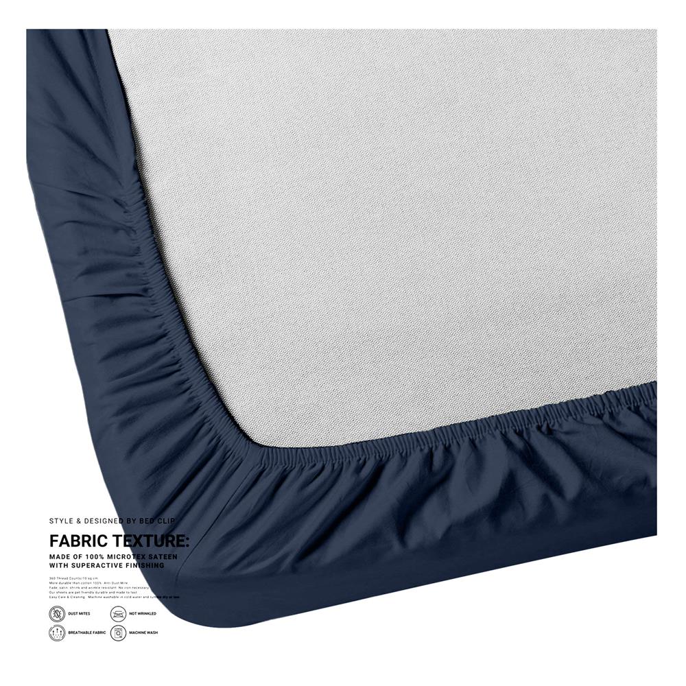 ชุดผ้าปูที่นอน 7 ฟุต 3 ชิ้น BED CLIP MICROTEX สีน้ำเงินเข้ม