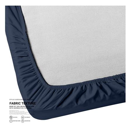 ชุดผ้าปูที่นอน 7 ฟุต 3 ชิ้น BED CLIP MICROTEX สีน้ำเงินเข้ม_2