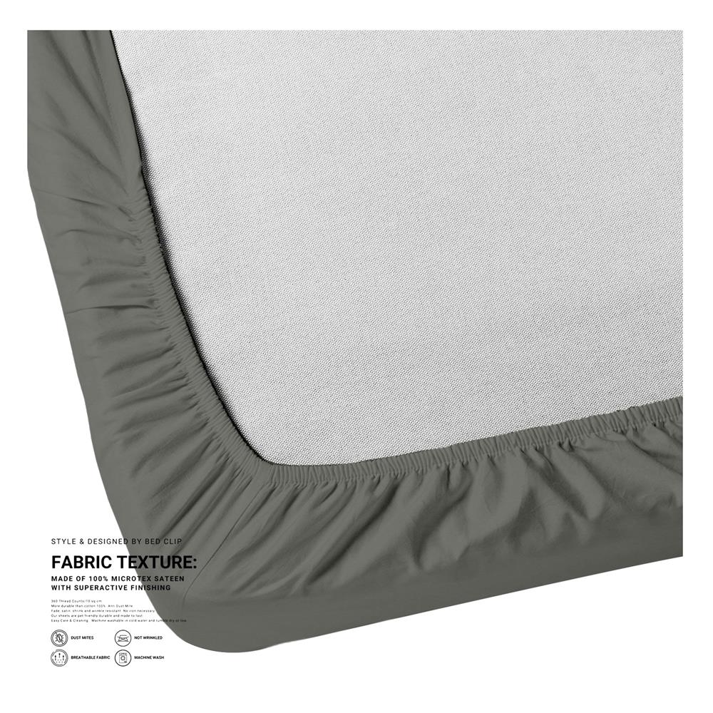 ผ้าปูที่นอน 8 ฟุต BED CLIP MICROTEX สี GREY