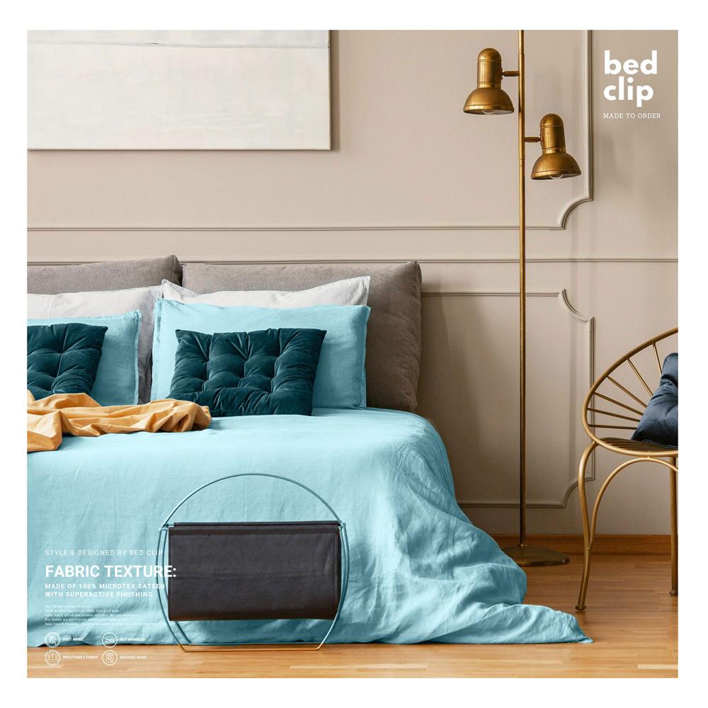 ชุดผ้าปูที่นอน 9 ฟุต 3 ชิ้น BED CLIP MICROTEX สีฟ้า