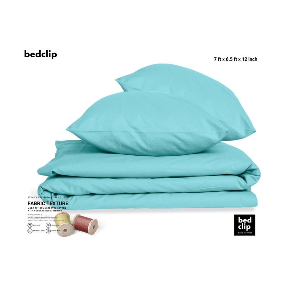 ผ้าปูที่นอน 7 ฟุต BED CLIP MICROTEX สีฟ้า