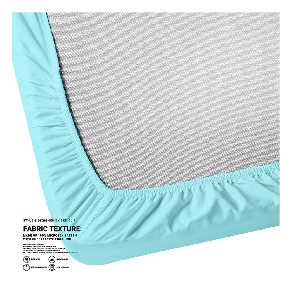 ผ้าปูที่นอน 7 ฟุต BED CLIP MICROTEX สีฟ้า