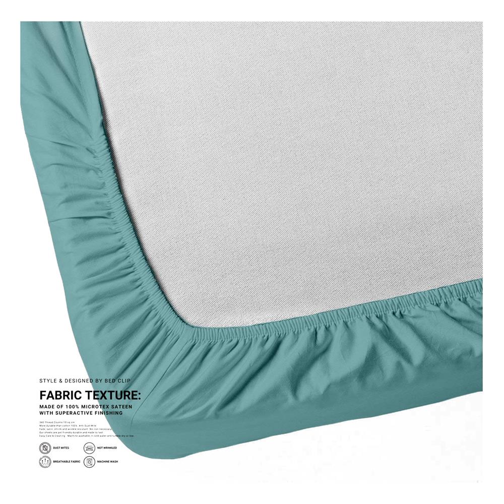 ผ้าปูที่นอน 6 ฟุต 1 ชิ้น BED CLIP MICROTEX สีฟ้า