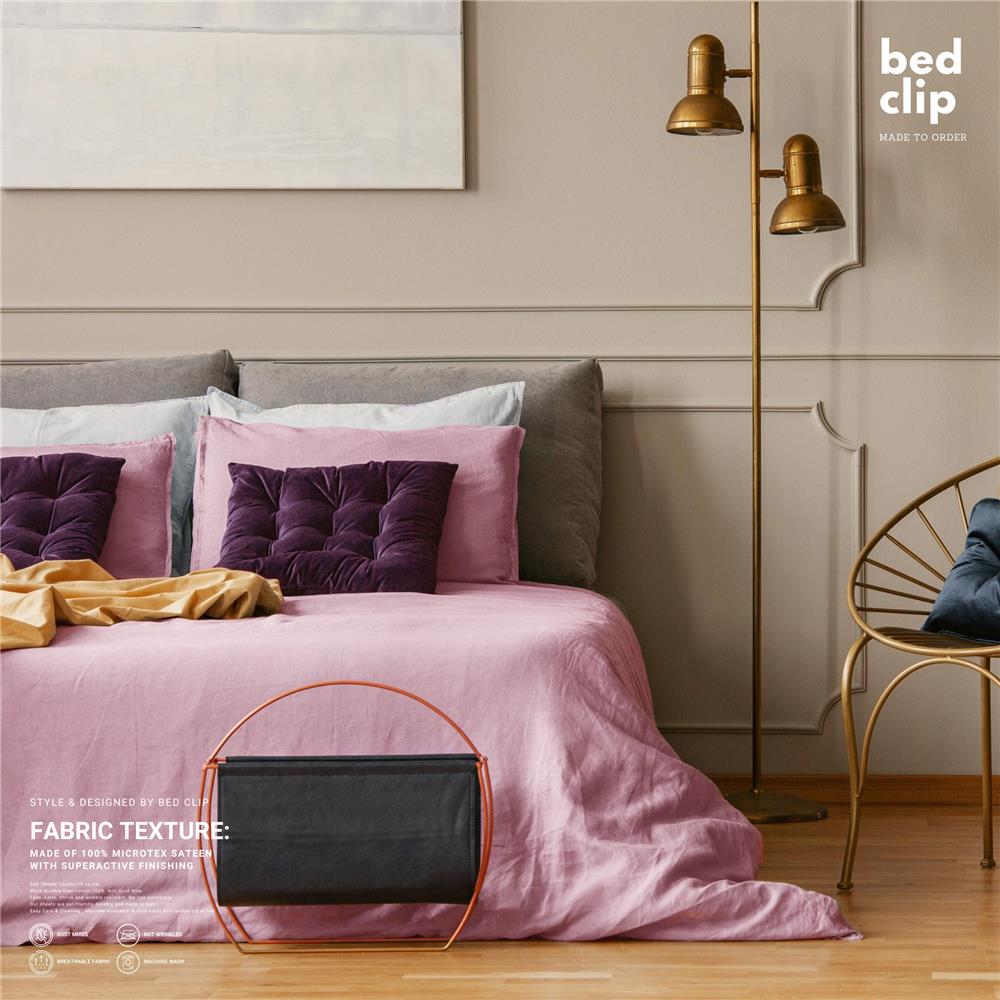 ชุดผ้าปูที่นอน 9.5 ฟุต 3 ชิ้น BED CLIP MICROTEX สีชมพู