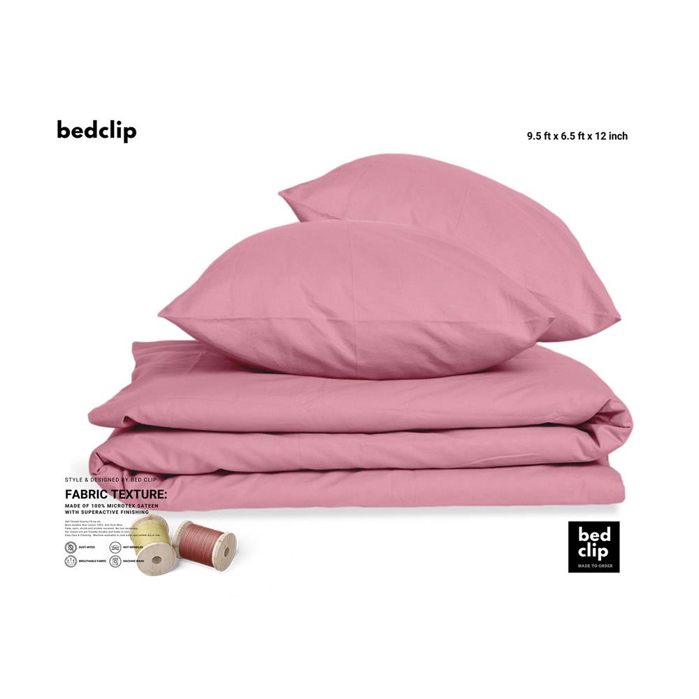 ชุดผ้าปูที่นอน 9.5 ฟุต 3 ชิ้น BED CLIP MICROTEX สีชมพู