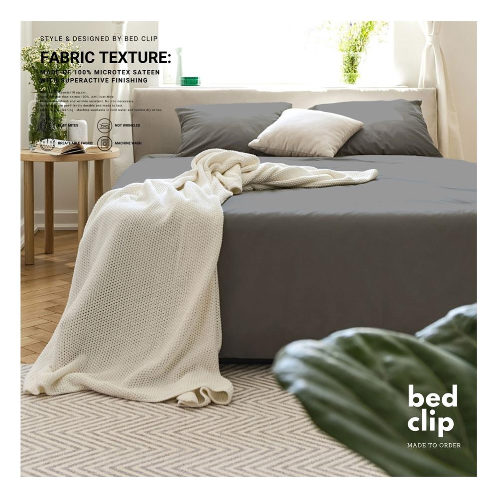 ชุดผ้าปูที่นอน 3 ฟุต 2 ชิ้น BED CLIP MICROTEX สี DARK GREY