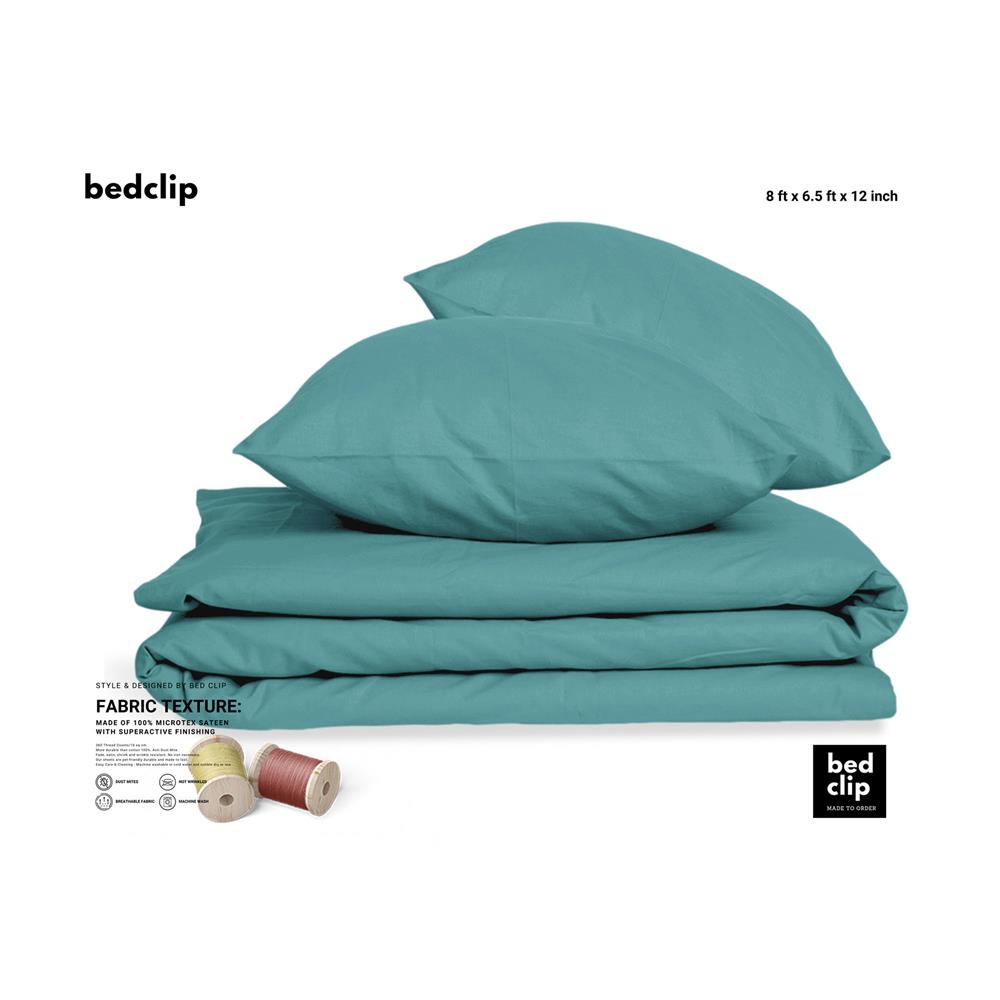 ผ้าปูที่นอน 8 ฟุต BED CLIP MICROTEX สี BLUE GREY,GREEN SEA
