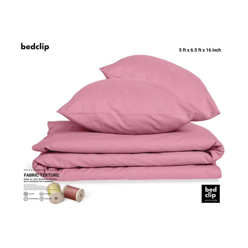 ผ้าปูที่นอน 5 ฟุต BED CLIP MICROTEX สี PINK